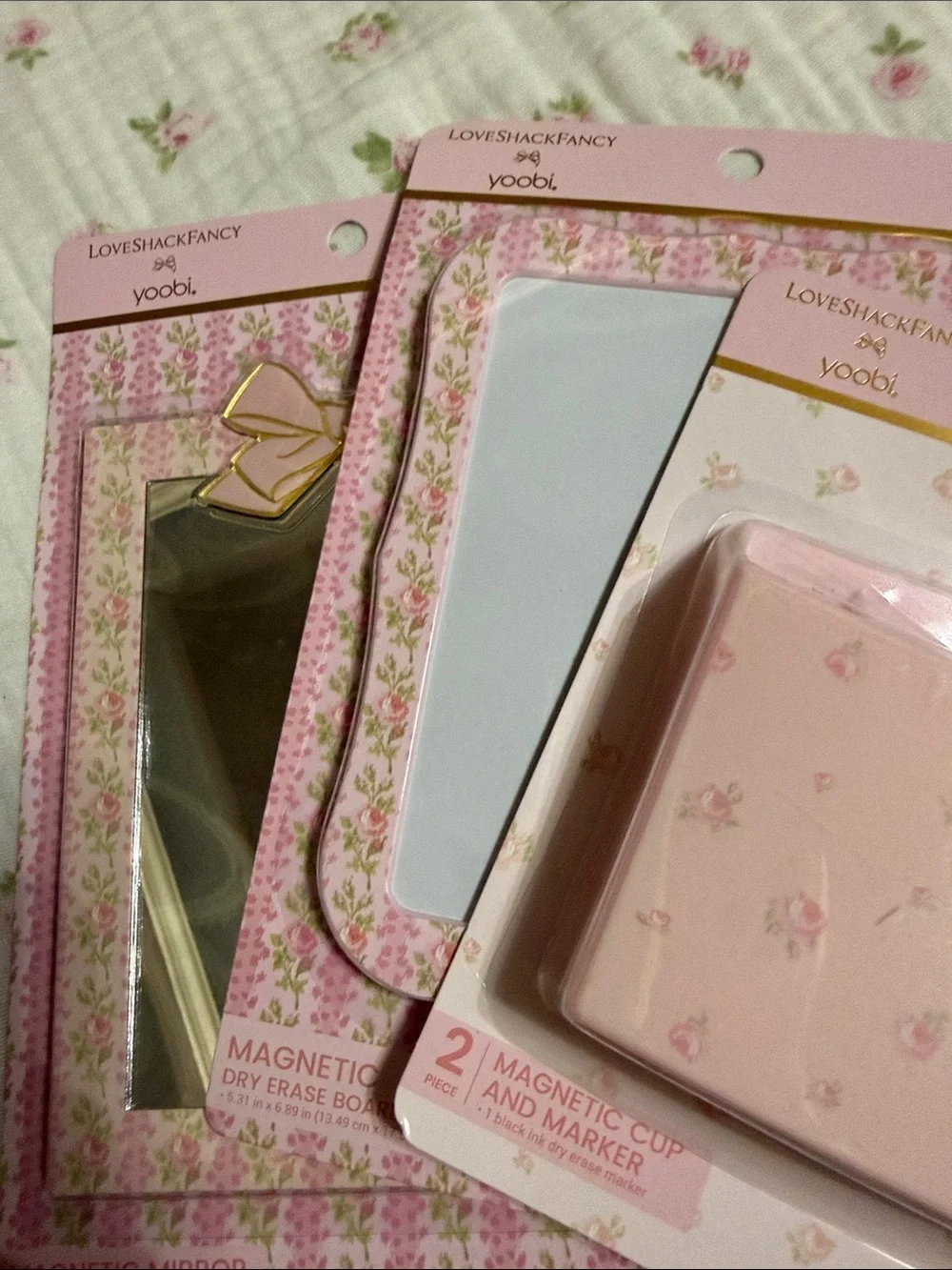 NWT LoveShackFancy x Target Pink Floral Magnetic Locker Mirror & Dry Erase Set